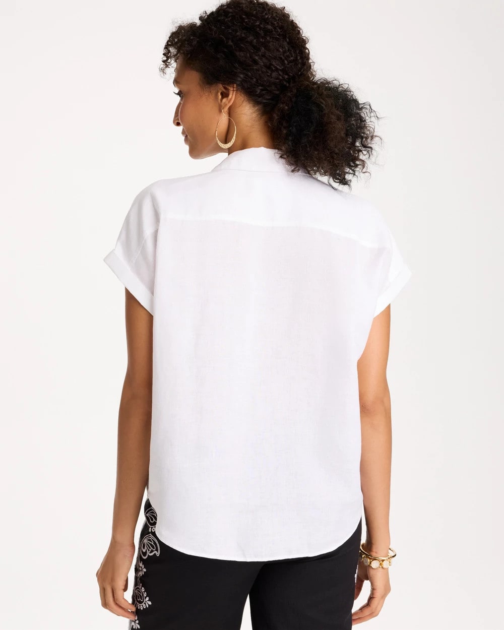 Chico's Latest - No Iron™ Linen Tie-Front Cap Sleeve Shirt Optic White