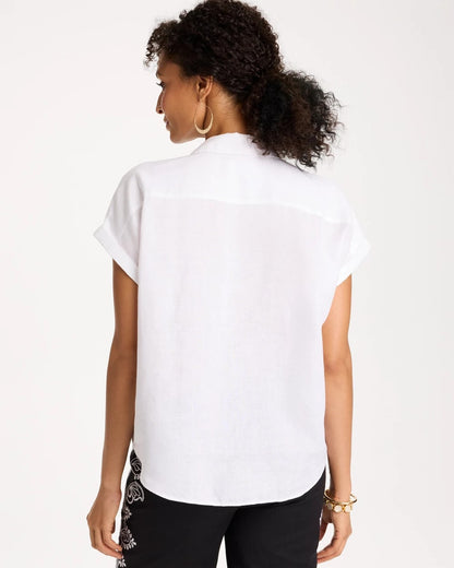 Chico's Latest - No Iron™ Linen Tie-Front Cap Sleeve Shirt Optic White