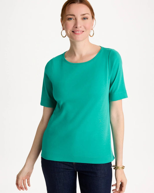 Chico's Everyday - Pima Elbow Sleeve Tee Topanga Green