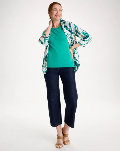 Chico's Everyday - Pima Elbow Sleeve Tee Topanga Green
