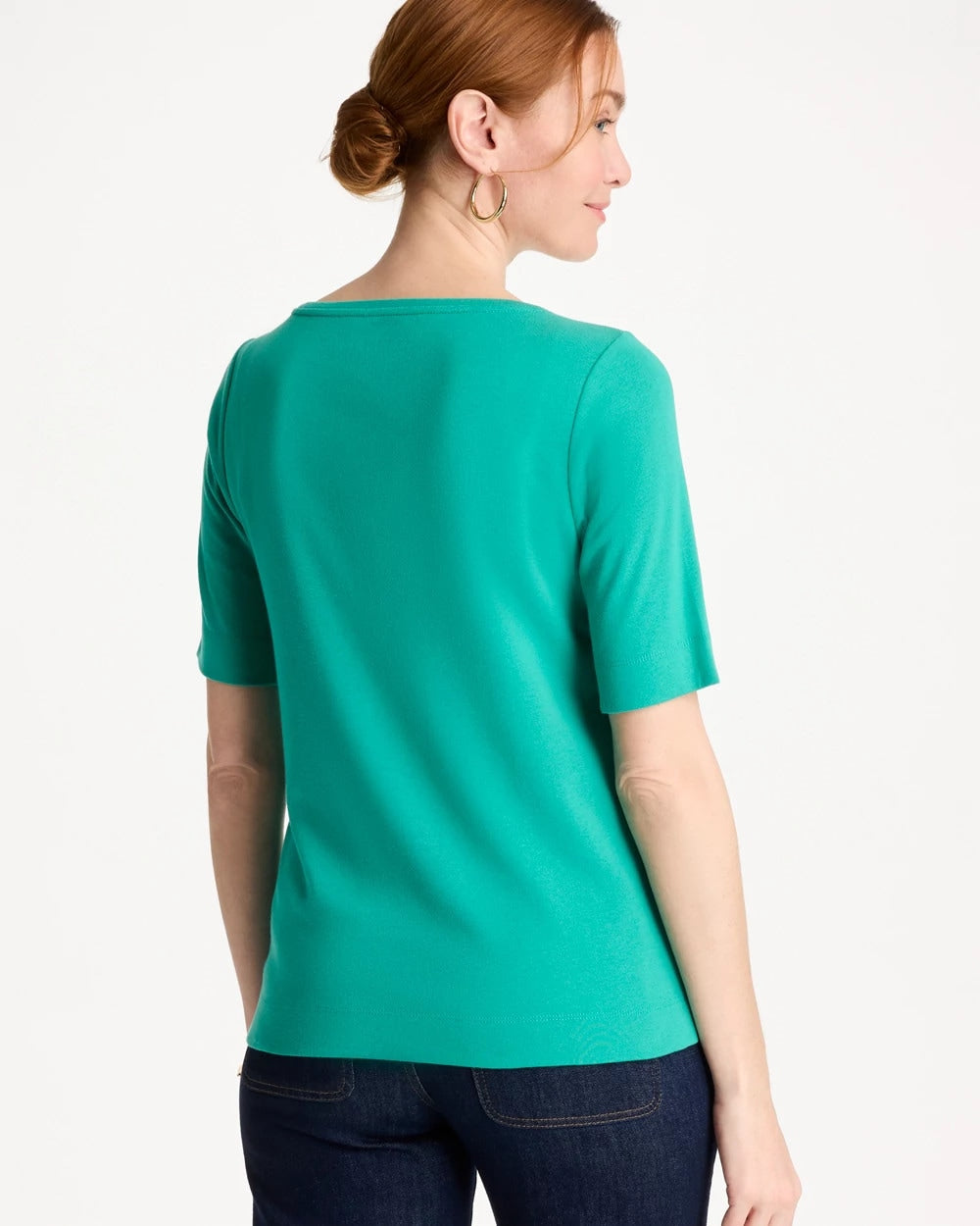 Chico's Everyday - Pima Elbow Sleeve Tee Topanga Green