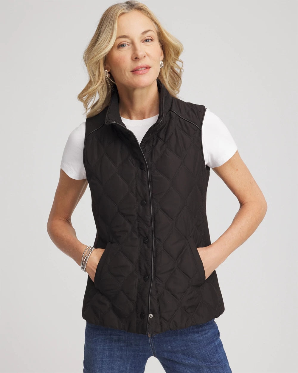 Chico's Trending - Rib Trim Quilted Vest Black
