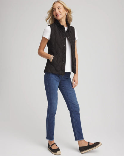 Chico's Trending - Rib Trim Quilted Vest Black