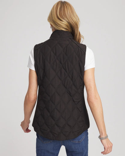 Chico's Trending - Rib Trim Quilted Vest Black