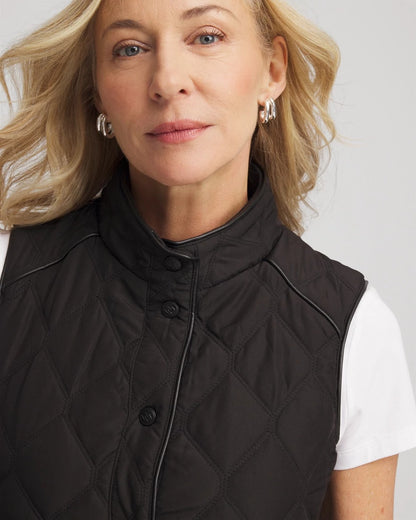 Chico's Trending - Rib Trim Quilted Vest Black
