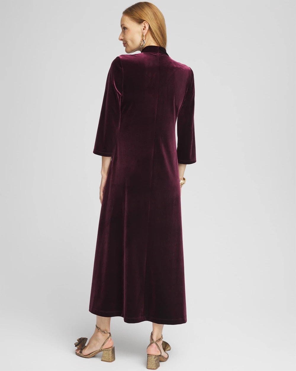 Chico's Best Seller - V-Neck Velour Midi Dress Deep Raisin