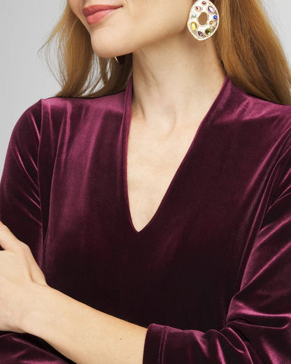 Chico's Best Seller - V-Neck Velour Midi Dress Deep Raisin