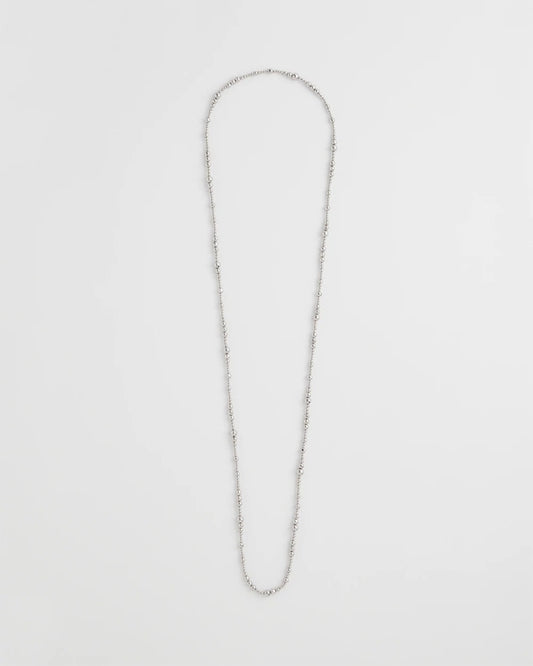 Chico's Everyday - Silvertone Long Beaded Necklace Silver