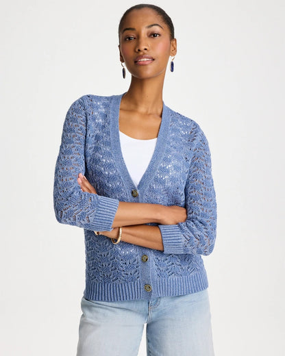 Chico's Exclusive - Crochet Knit Pointelle Cardigan Denim