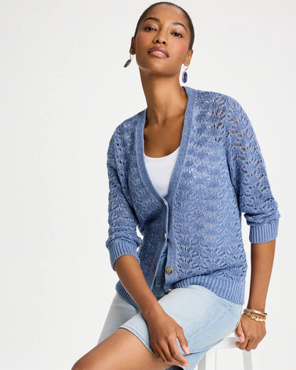 Chico's Exclusive - Crochet Knit Pointelle Cardigan Denim