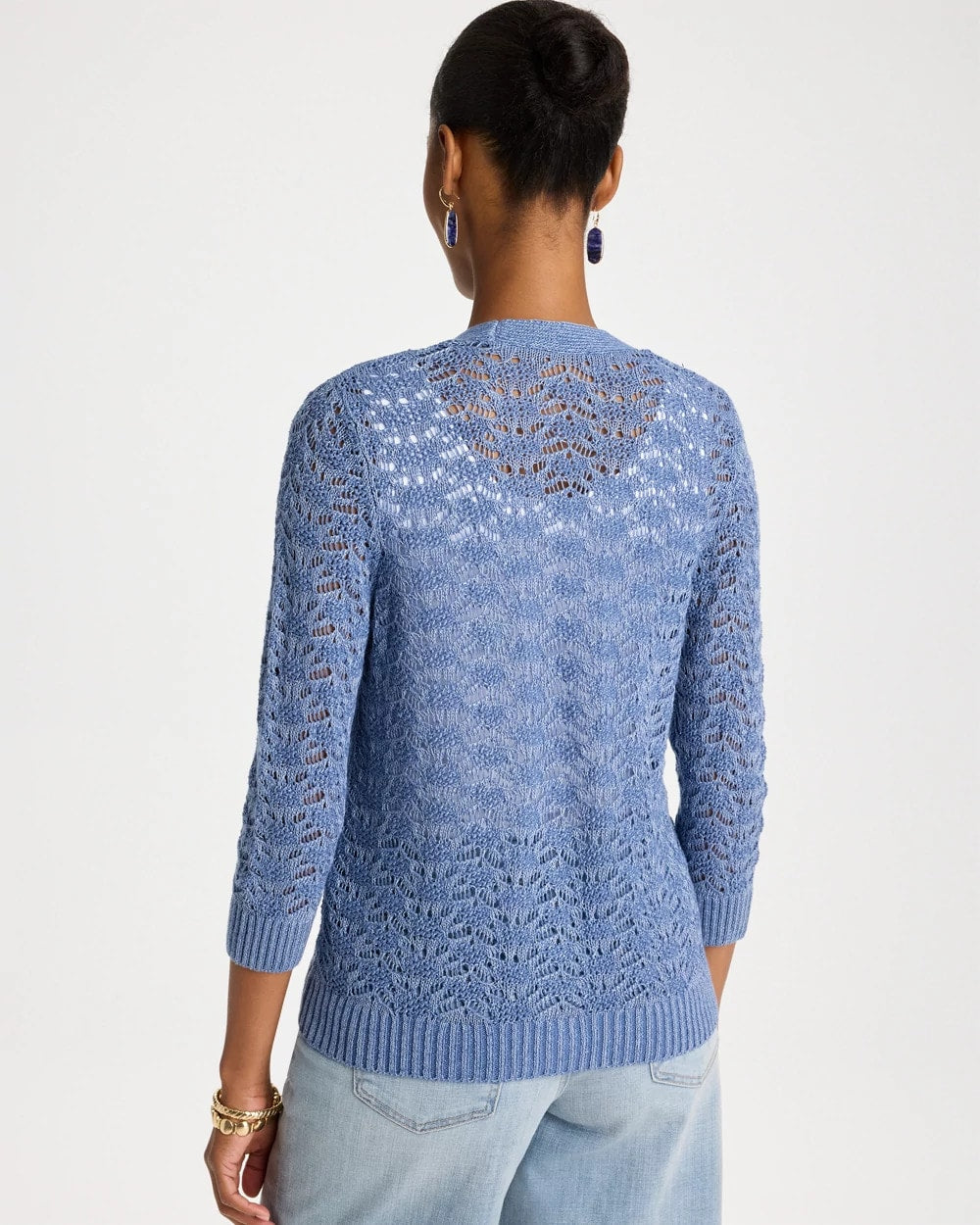 Chico's Exclusive - Crochet Knit Pointelle Cardigan Denim