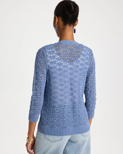 Chico's Exclusive - Crochet Knit Pointelle Cardigan Denim