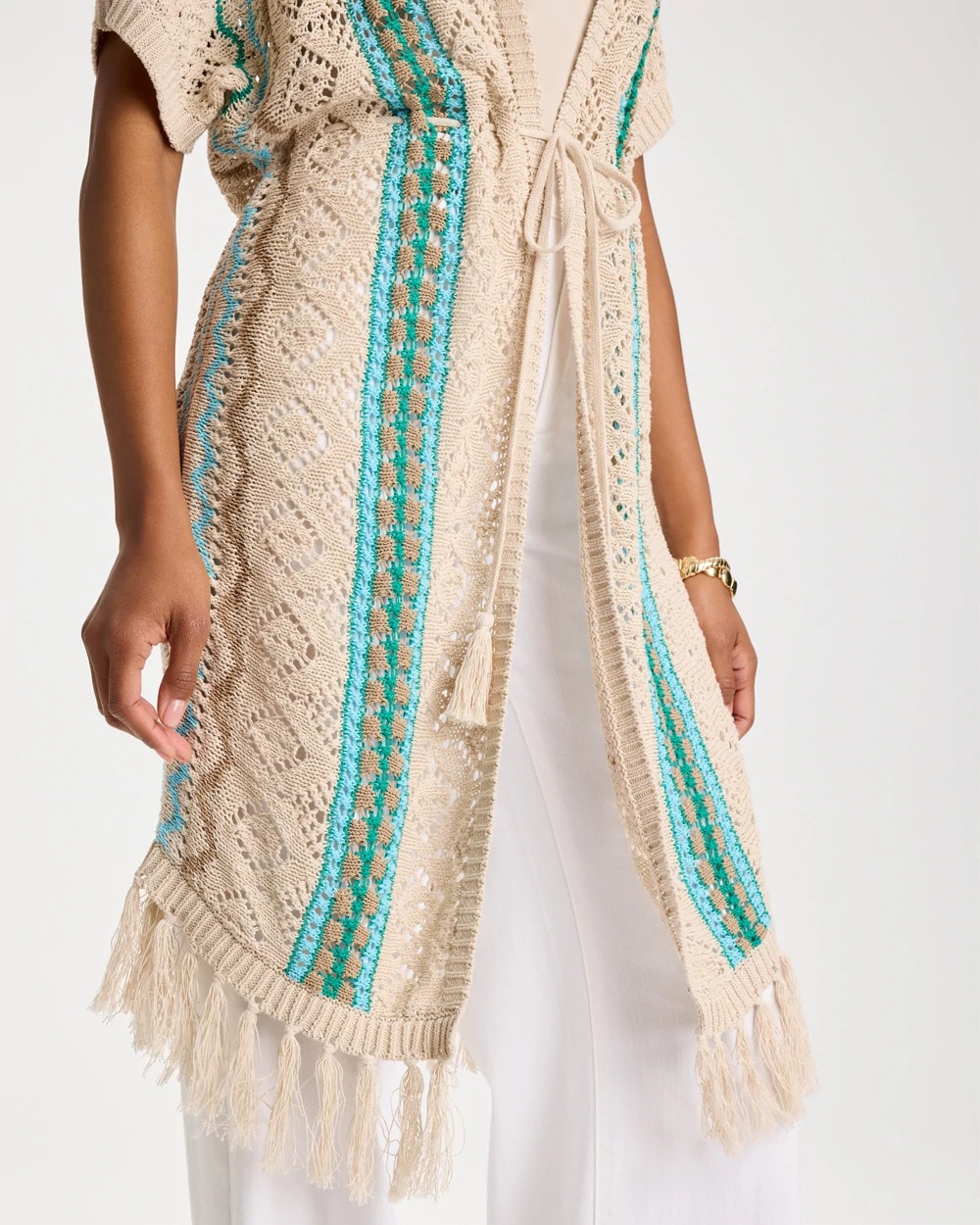Chico's Best Price - Rainbow Crochet Pointelle Vest Bondi Blue