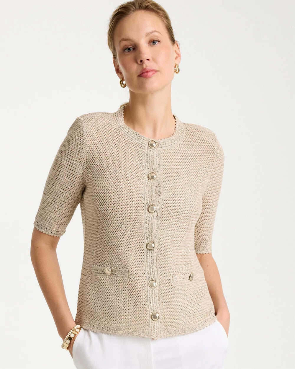 Chico's Hot Sale - Metallic Lady Jacket Cardigan Gold