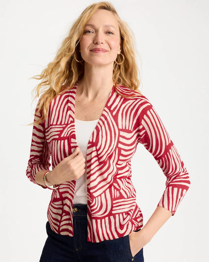 Chico's Signature - Geo Summer Romance Cardigan Cherry Lush