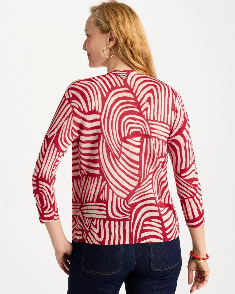 Chico's Signature - Geo Summer Romance Cardigan Cherry Lush