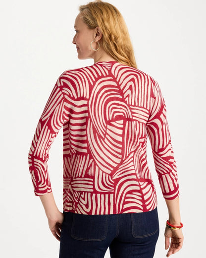 Chico's Signature - Geo Summer Romance Cardigan Cherry Lush