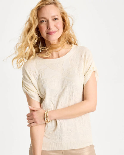 Chico's Deals - Floral Jacquard Dolman Pullover Sweater Natural Cream