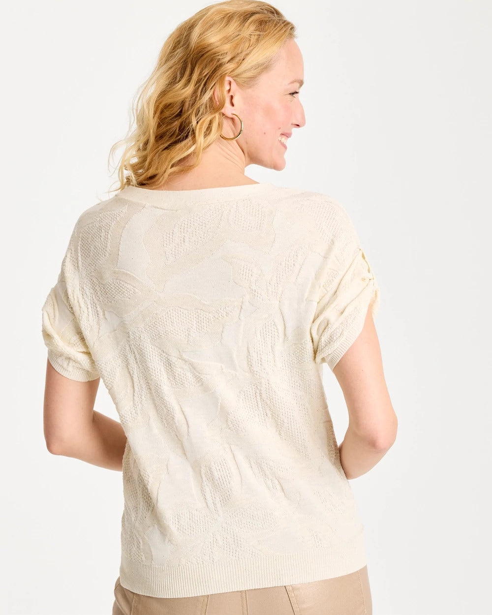 Chico's Deals - Floral Jacquard Dolman Pullover Sweater Natural Cream