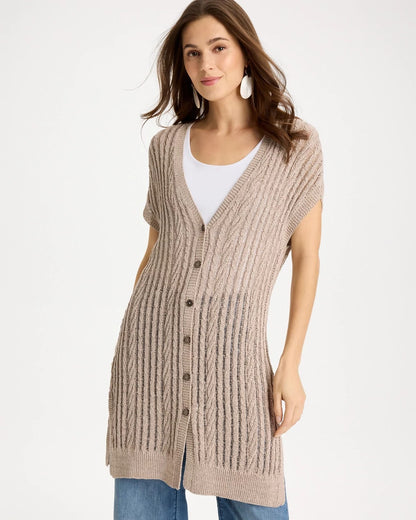 Chico's Popular - Faucet V-Neck Long Cardigan Vest Smokey Taupe