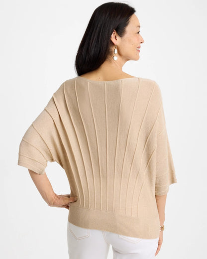 Chico's Essential - Metallic Pleated Dolman Pullover Sweater Ecru