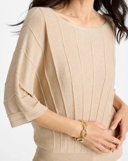 Chico's Essential - Metallic Pleated Dolman Pullover Sweater Ecru