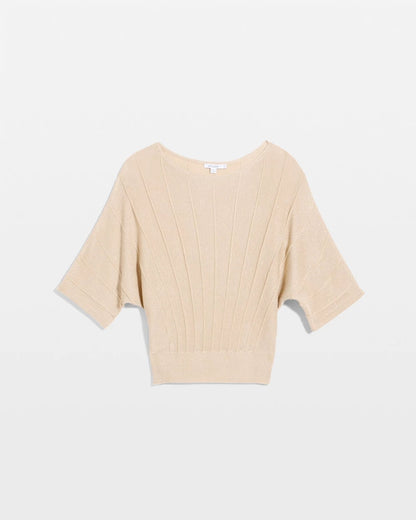 Chico's Essential - Metallic Pleated Dolman Pullover Sweater Ecru