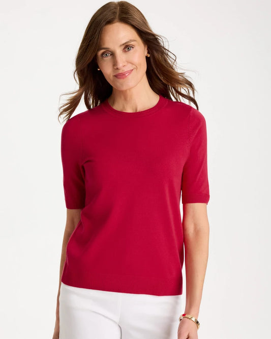 Chico's Latest - Ella Short-Sleeve Sweater Cherry Lush