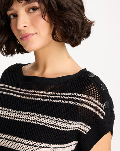 Chico's Sale - Striped Mesh Stitch Pullover Sweater Black