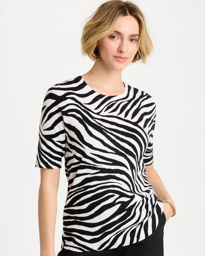 Chico's Hot Sale - Ella Zebra Crewneck Pullover Sweater Black