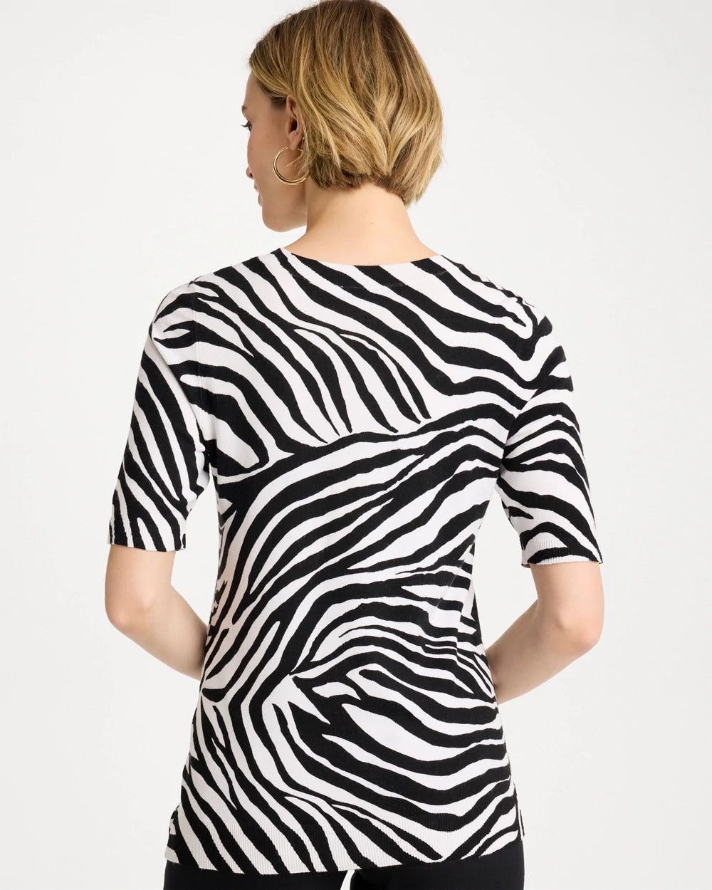 Chico's Hot Sale - Ella Zebra Crewneck Pullover Sweater Black