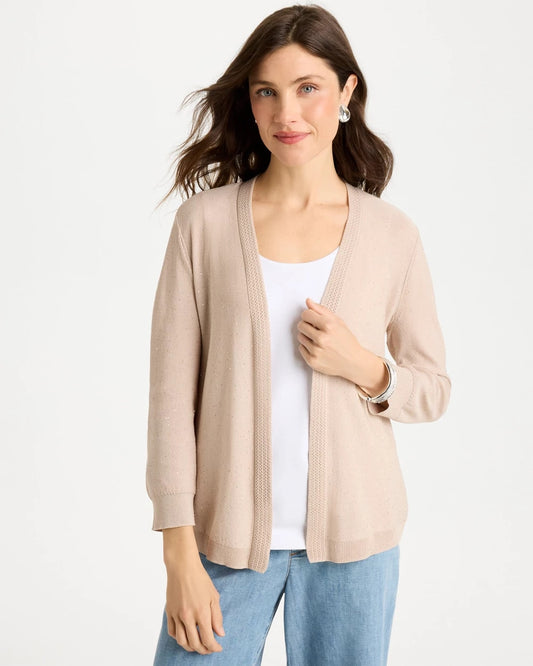 Chico's Exclusive - Sequined Summer Romance Cardigan Smokey Taupe