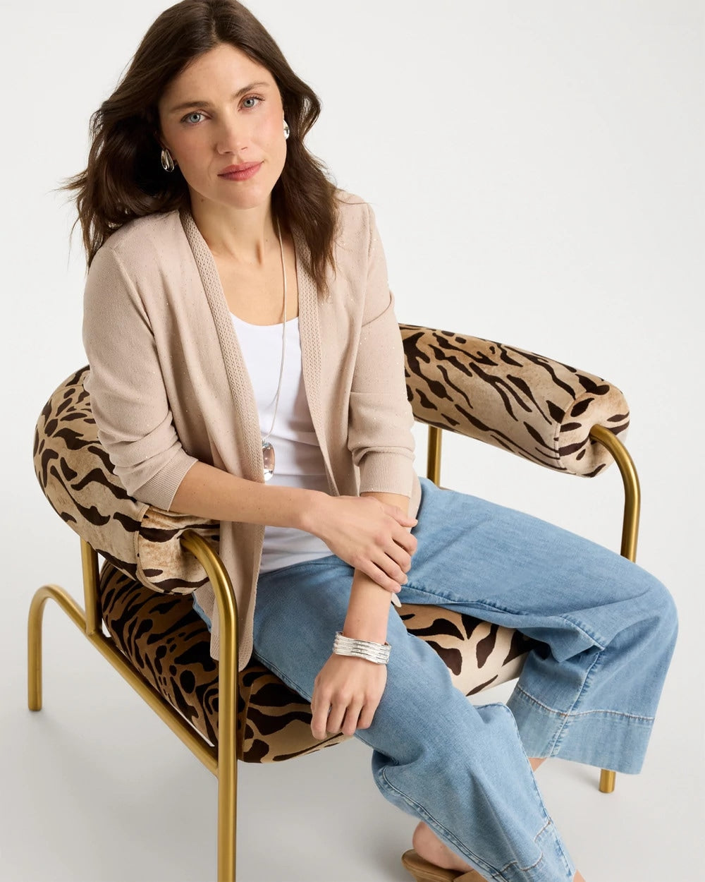 Chico's Exclusive - Sequined Summer Romance Cardigan Smokey Taupe