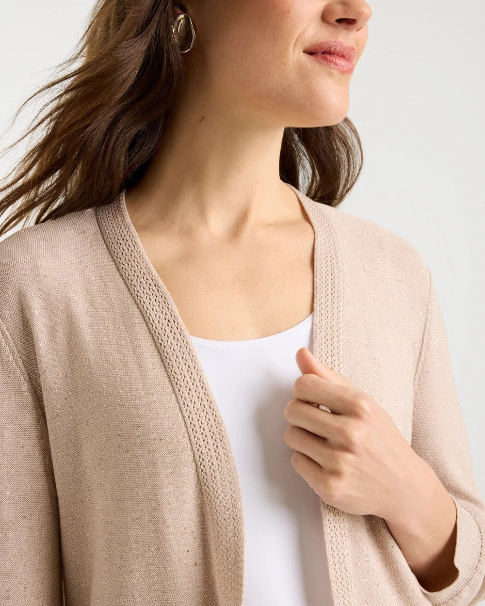 Chico's Exclusive - Sequined Summer Romance Cardigan Smokey Taupe