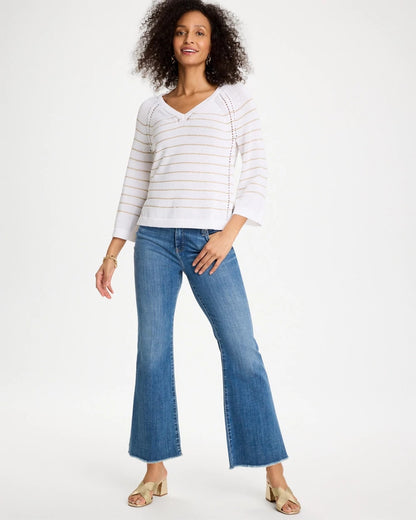 Chico's Trending - Metallic Striped Pullover Sweater Alabaster