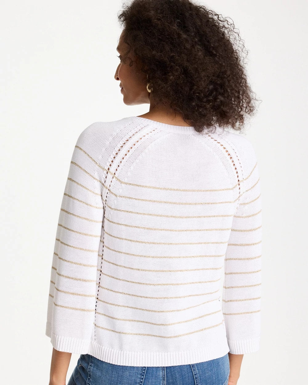 Chico's Trending - Metallic Striped Pullover Sweater Alabaster