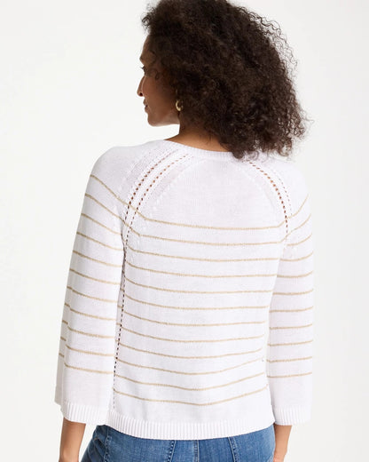 Chico's Trending - Metallic Striped Pullover Sweater Alabaster