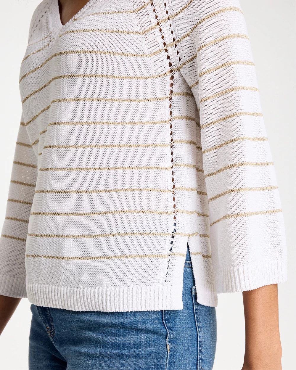 Chico's Trending - Metallic Striped Pullover Sweater Alabaster