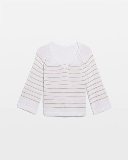 Chico's Trending - Metallic Striped Pullover Sweater Alabaster
