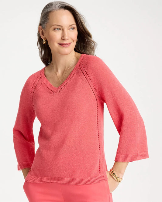 Chico's Deals - Cotton-Blend Pullover Sweater Calypso Coral