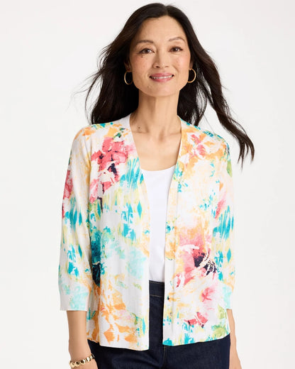 Chico's Exclusive - Printed Summer Romance Cardigan Calypso Coral