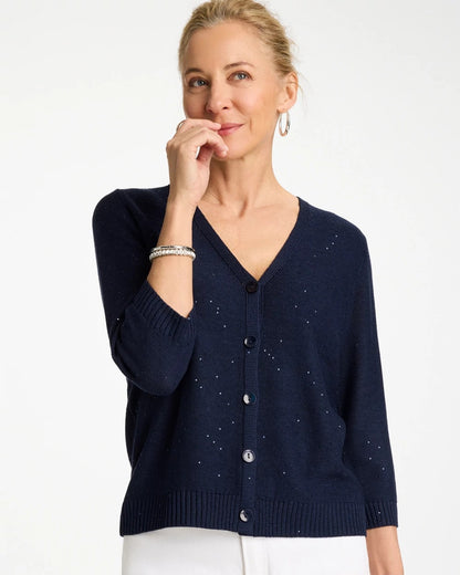 Chico's Essential - Stitchy Sequin V-Neck Cardigan Passport Blue