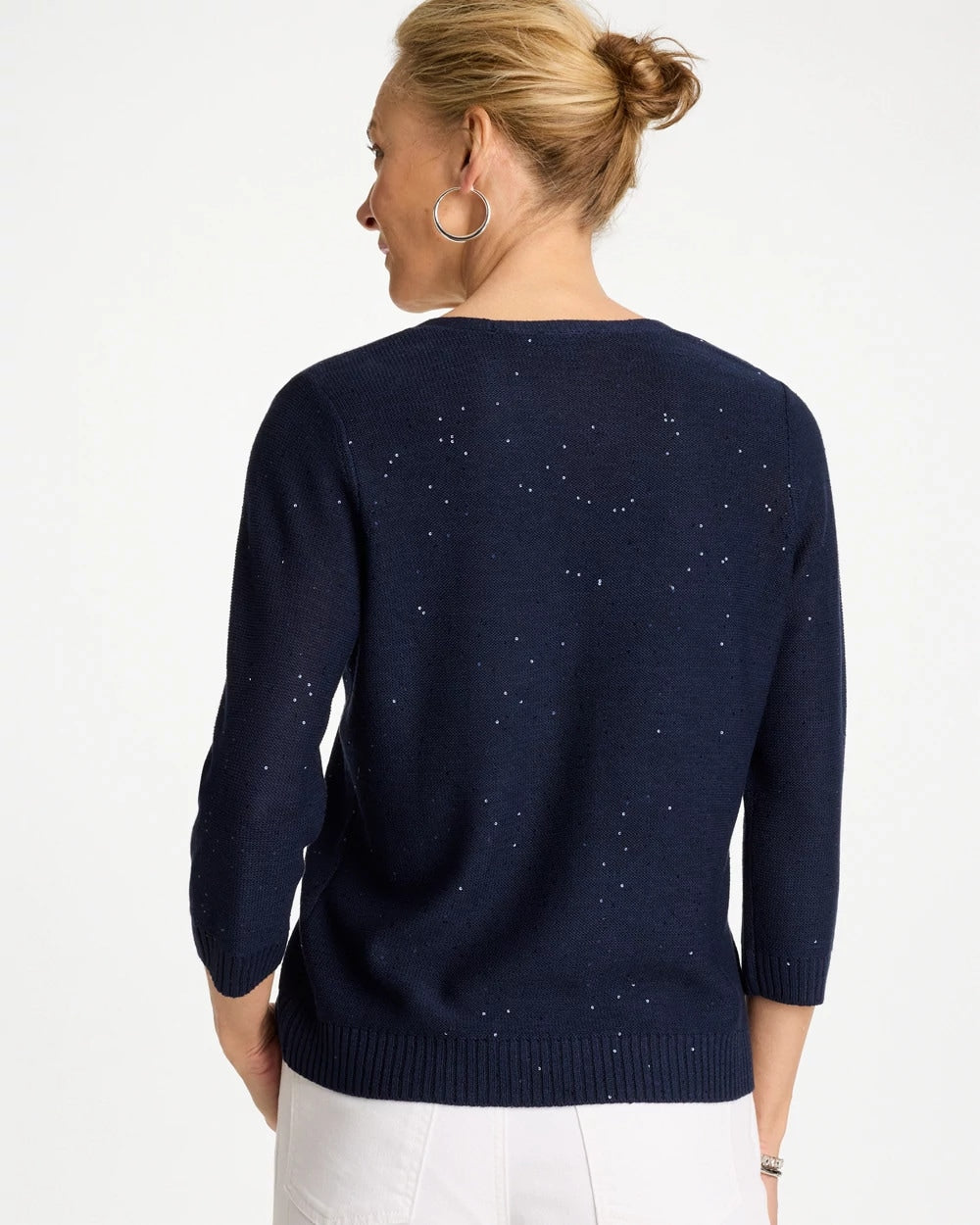 Chico's Essential - Stitchy Sequin V-Neck Cardigan Passport Blue