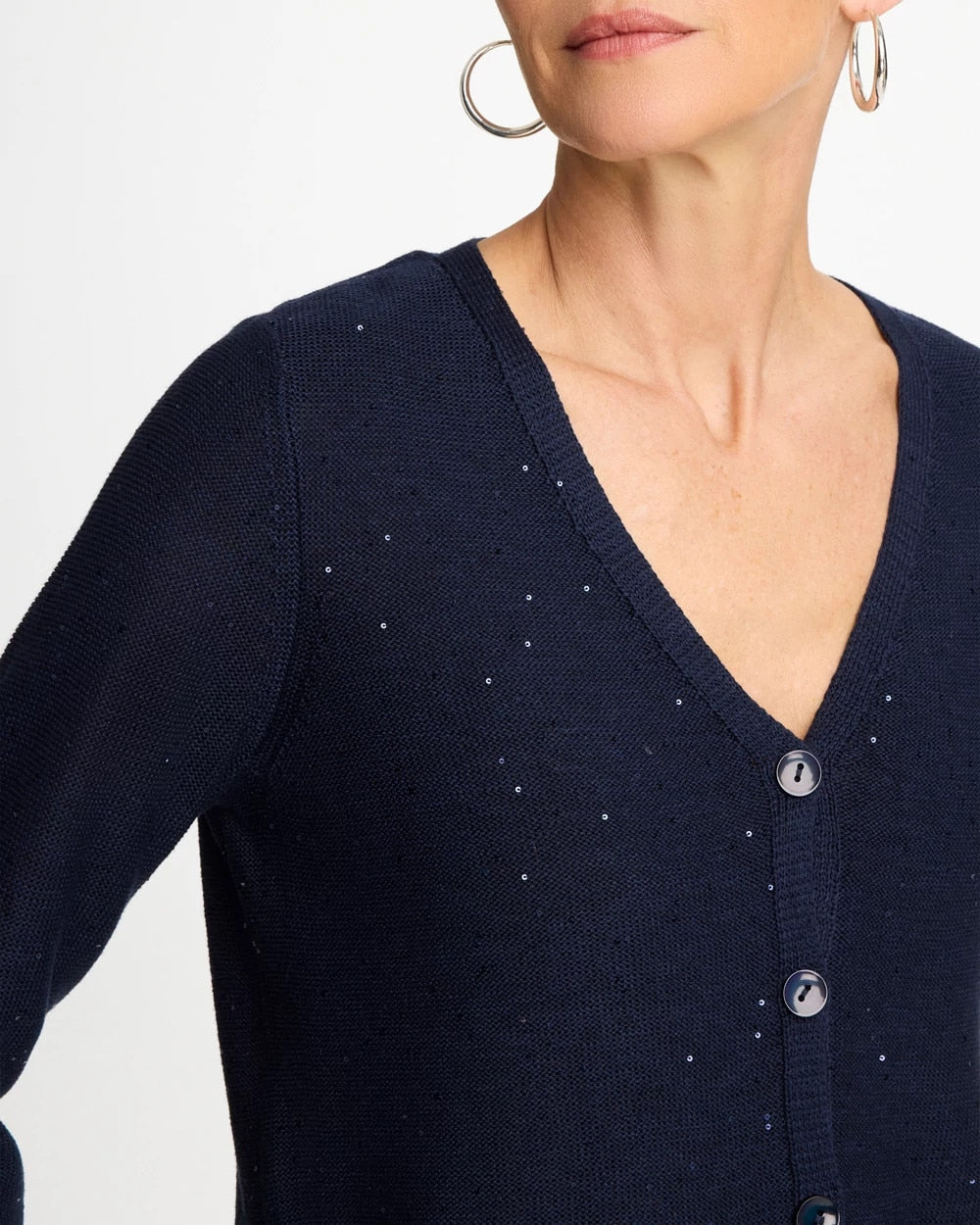 Chico's Essential - Stitchy Sequin V-Neck Cardigan Passport Blue