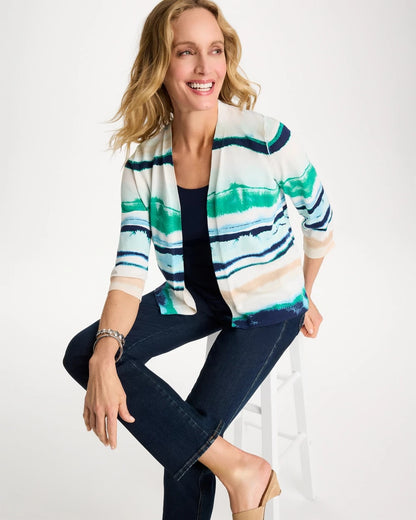 Chico's Discount - Grotto Striped Summer Romance Cardigan Green Clover