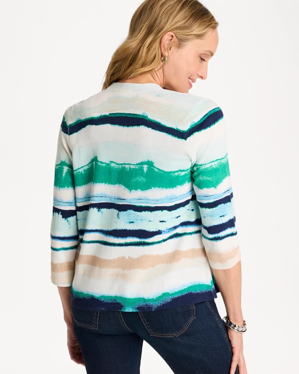 Chico's Discount - Grotto Striped Summer Romance Cardigan Green Clover