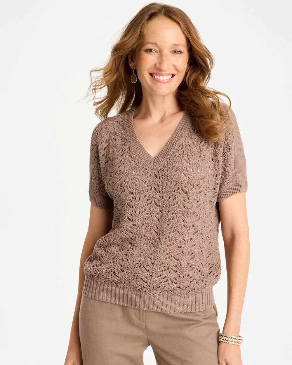 Chico's Value - Sequin Pointelle Pullover Topaz Smoke