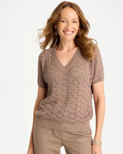 Chico's Value - Sequin Pointelle Pullover Topaz Smoke