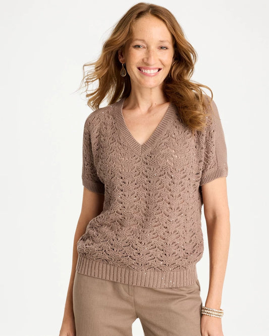 Chico's Value - Sequin Pointelle Pullover Topaz Smoke