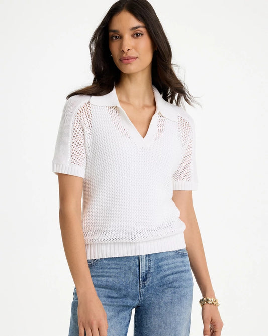 Chico's Great Value - Sequin Pointelle Pullover Polo Sweater Alabaster